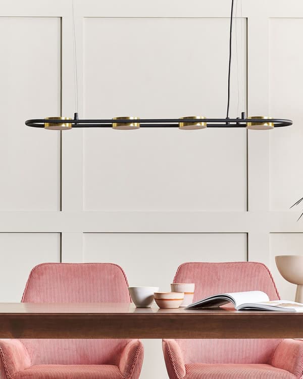 Hängande Lampa Svart Mässing Stål 4 Integrerade LED-ljus Geometrisk Form Belysning Modern Industriell Kök Vardagsrum