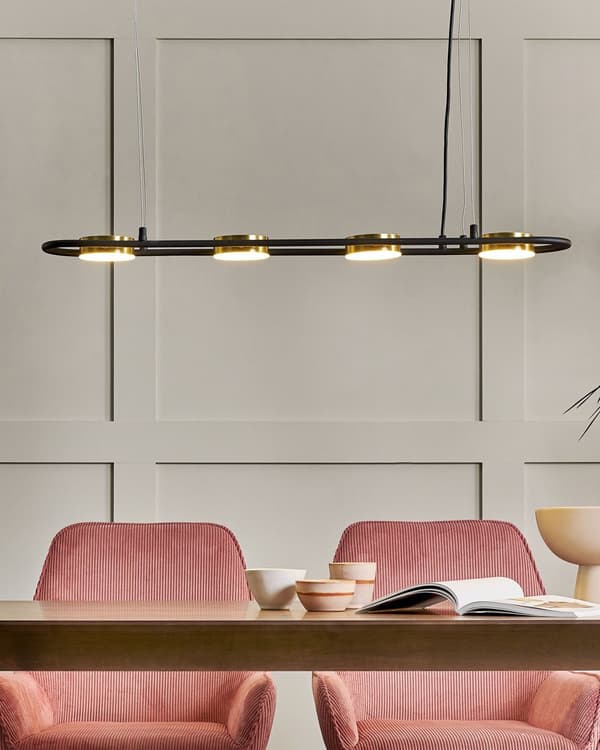 Hängande Lampa Svart Mässing Stål 4 Integrerade LED-ljus Geometrisk Form Belysning Modern Industriell Kök Vardagsrum