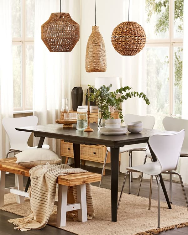 Pendellampa Ljust trä Bambu Öppen skärm Svart Sladd Boho Hänglampa