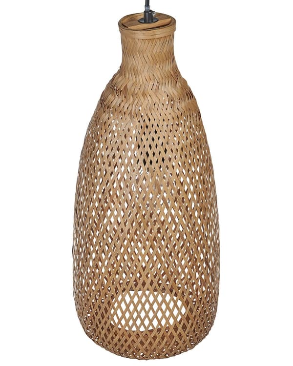 Pendellampa Ljust trä Bambu Öppen skärm Svart Sladd Boho Hänglampa