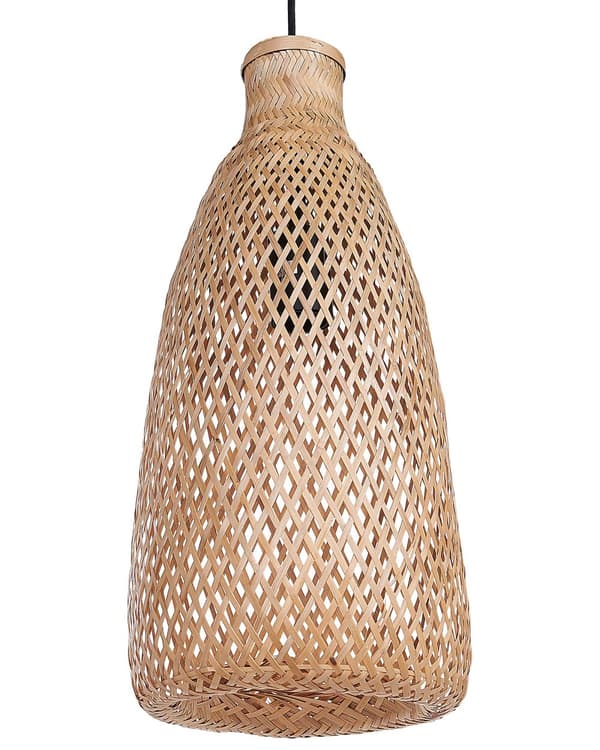 Pendellampa Ljust trä Bambu Öppen skärm Svart Sladd Boho Hänglampa