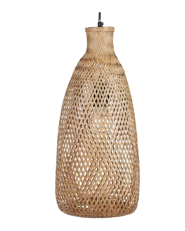 Pendellampa Ljust trä Bambu Öppen skärm Svart Sladd Boho Hänglampa
