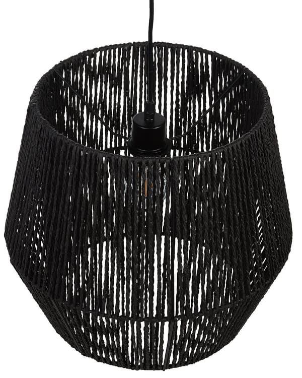 Hängande Lampa Svart Papperskabel Naturliga Material Skärm Justerbar Kabel Boho Belysning