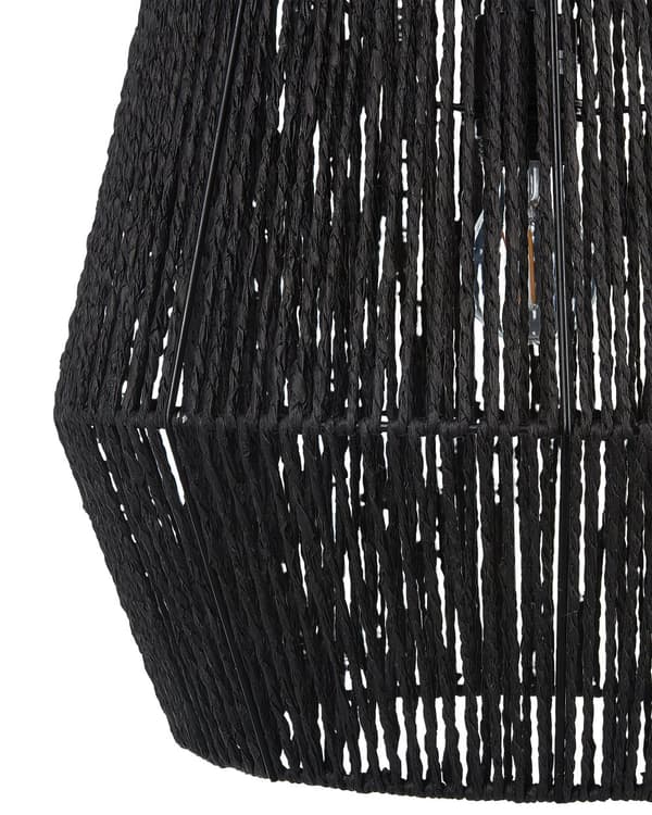 Hängande Lampa Svart Papperskabel Naturliga Material Skärm Justerbar Kabel Boho Belysning