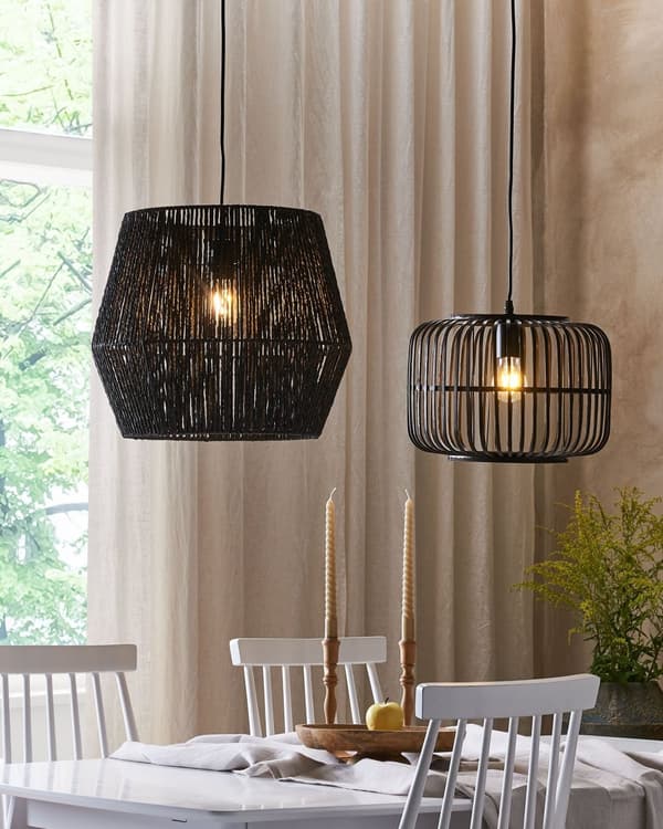 Hängande Lampa Svart Papperskabel Naturliga Material Skärm Justerbar Kabel Boho Belysning