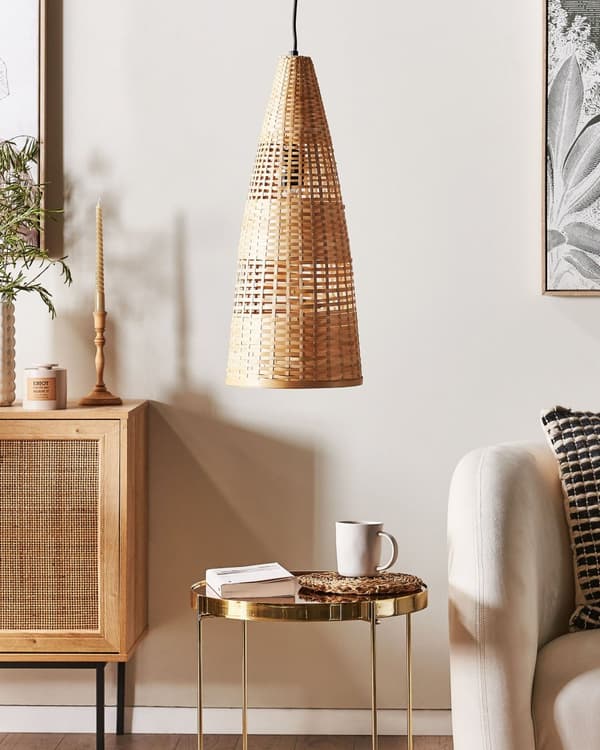 Pendellampa Ljus Trä Bambu Naturlig Handvävd Lampskärm Takljus Boho Style