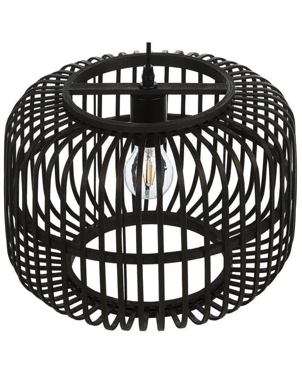 Pendellampa svart bambu trä burskärm justerbar kabel hänglampa Boho Design