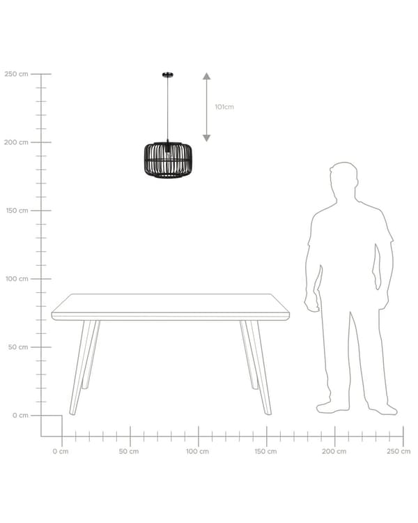 Pendellampa svart bambu trä burskärm justerbar kabel hänglampa Boho Design