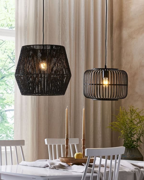 Pendellampa svart bambu trä burskärm justerbar kabel hänglampa Boho Design