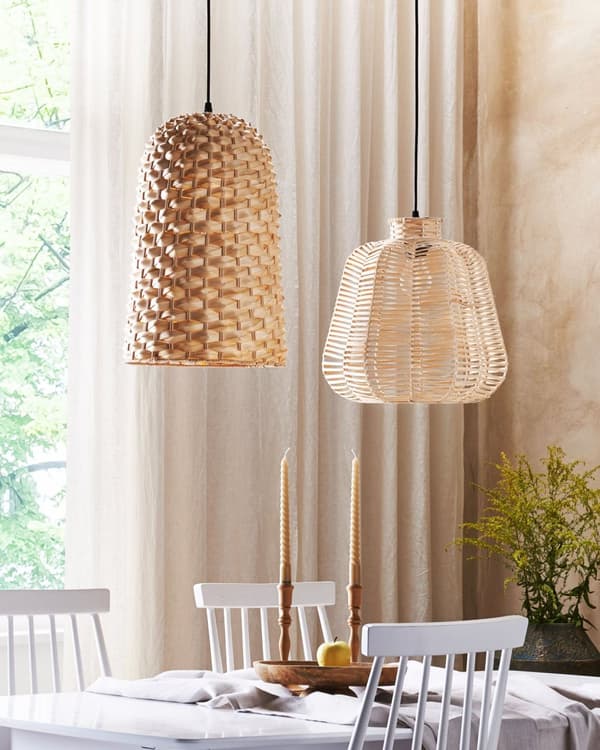 Pendellampa Ljus Trä Bambu Naturlig Handvävd Korgskärm Taklampa Boho-stil