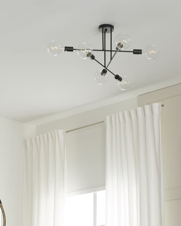 Taklampa Svart Metall 33 cm 6 Lampor Inga lampskärmar Vardagsrum Sovrum Industriell Modern