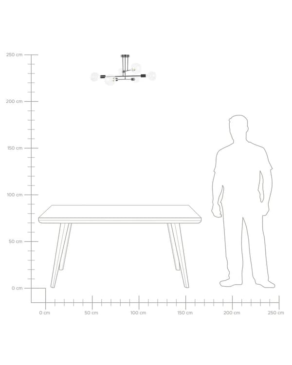 Taklampa Svart Metall 33 cm 6 Lampor Inga lampskärmar Vardagsrum Sovrum Industriell Modern