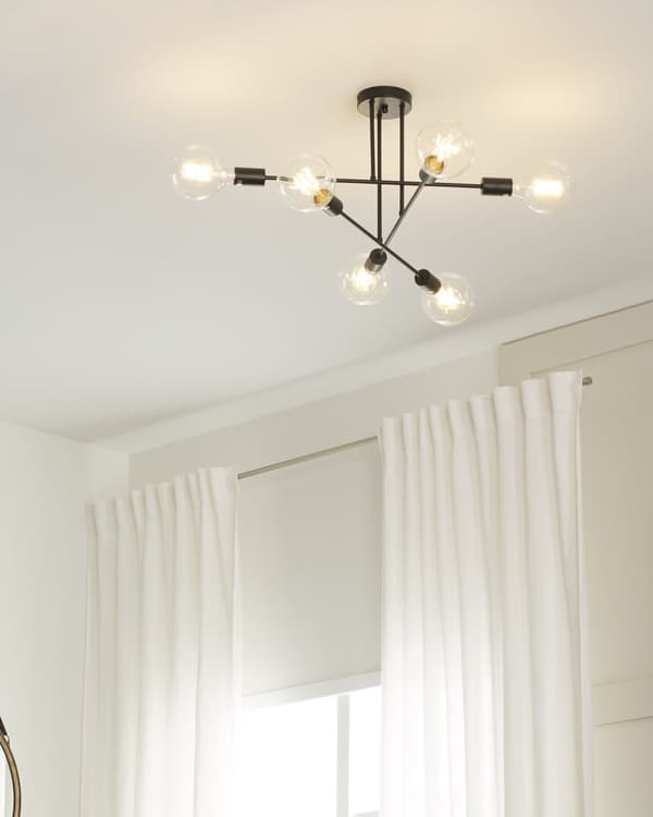 Taklampa Svart Metall 33 cm 6 Lampor Inga lampskärmar Vardagsrum Sovrum Industriell Modern