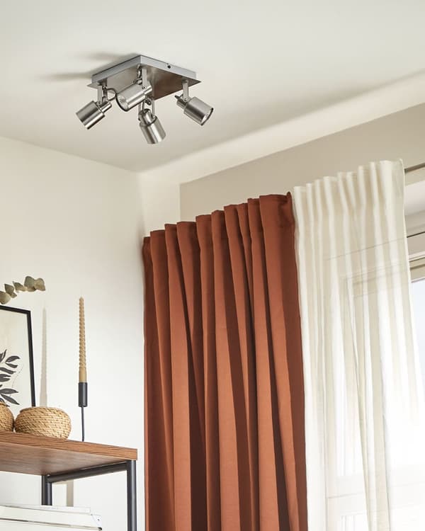 Taklampa med 4 lampor Silver Metall Svängarm Konformad skärm Spotlight Design fyrkantig skena