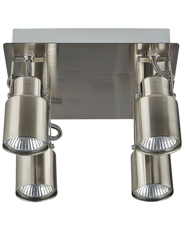 Taklampa med 4 lampor Silver Metall Svängarm Konformad skärm Spotlight Design fyrkantig skena