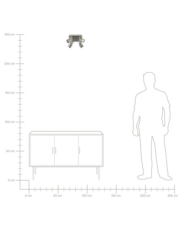 Taklampa med 4 lampor Silver Metall Svängarm Konformad skärm Spotlight Design fyrkantig skena