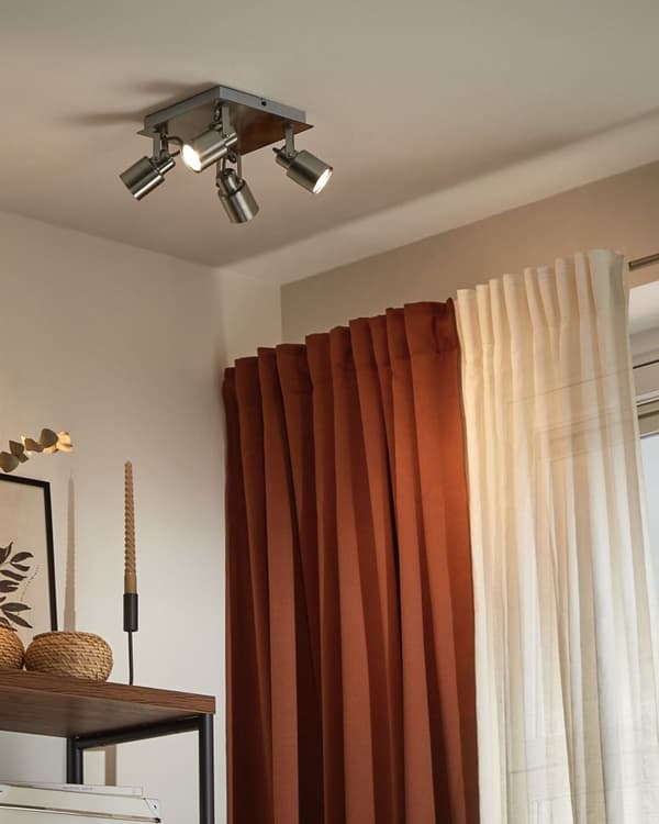 Taklampa med 4 lampor Silver Metall Svängarm Konformad skärm Spotlight Design fyrkantig skena