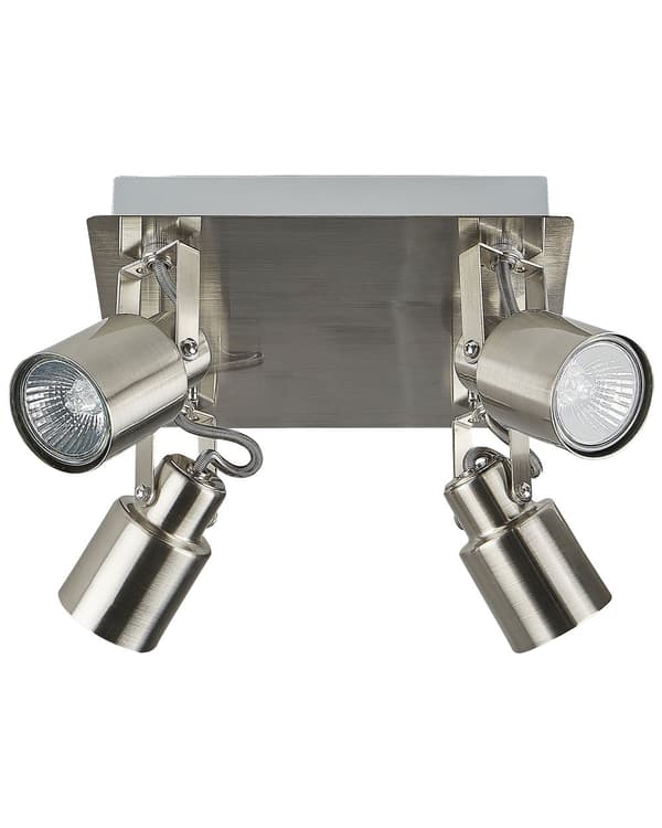 Taklampa med 4 lampor Silver Metall Svängarm Konformad skärm Spotlight Design fyrkantig skena