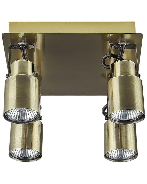 Taklampa med 4 lampor Mässing Metall Svängarm Konformad skärm Spotlight Design fyrkantig skena