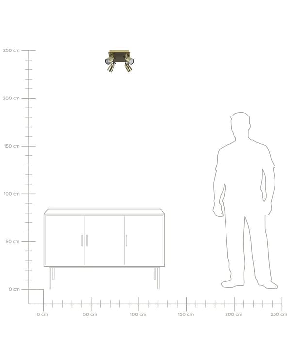 Taklampa med 4 lampor Mässing Metall Svängarm Konformad skärm Spotlight Design fyrkantig skena