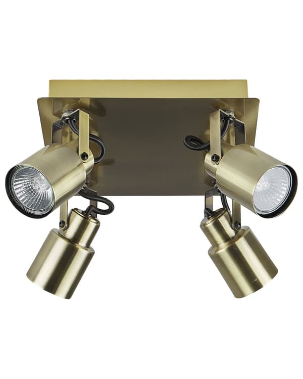 Taklampa med 4 lampor Mässing Metall Svängarm Konformad skärm Spotlight Design fyrkantig skena