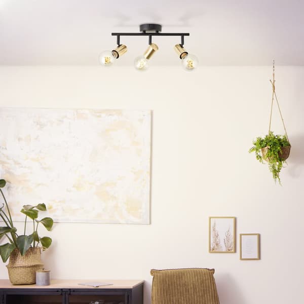 Brilliant Kerry spotlight 3-flamme sort/messing, metal, 3x A60, E27, 40 W