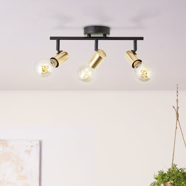 Brilliant Kerry spotlight 3-flamme sort/messing, metal, 3x A60, E27, 40 W