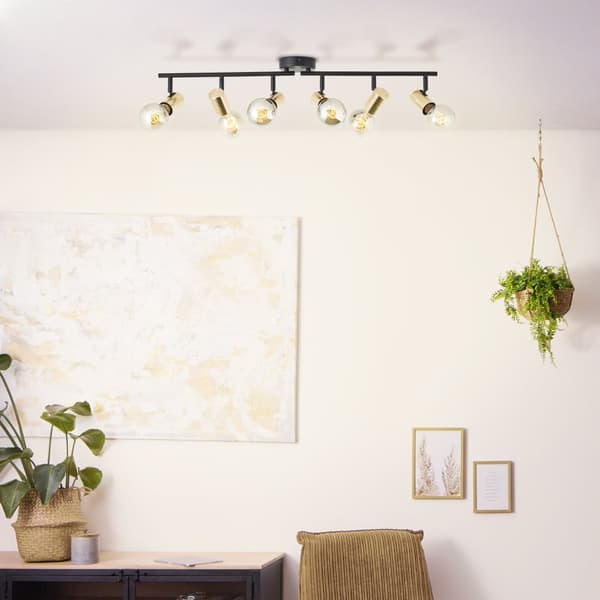 Brilliant Kerry spotlight 6-flamm svart/mässing, metall, 6x A60, E27, 40 W