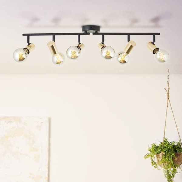 Brilliant Kerry spotlight 6-flamm svart/mässing, metall, 6x A60, E27, 40 W