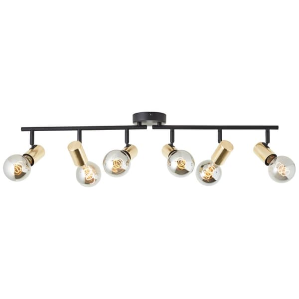 Brilliant Kerry spotlight 6-flamme sort/messing, metal, 6x A60, E27, 40 W
