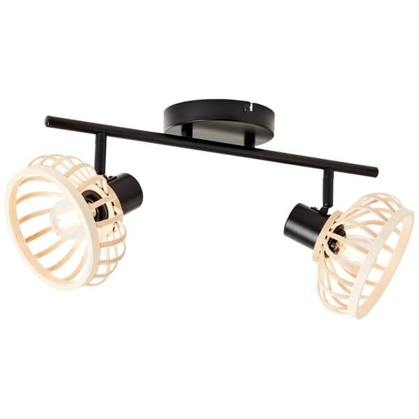 Brilliant Norah spotlight 2-flamme. lyst træ/sort, metal/bambus, 2x D45, E14, 28 W