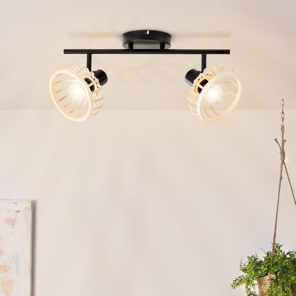 Brilliant Norah spotlight 2-flamme. lyst træ/sort, metal/bambus, 2x D45, E14, 28 W