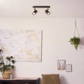 Miniatyrbild 3 av 7: Brilliant Niels spot bar 2-flames matt svart/natur, metall/bambu, 2x LED, GU10, 10 W
