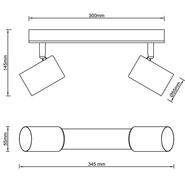 Brilliant Niels spot bar 2-flames matt svart/natur, metall/bambu, 2x LED, GU10, 10 W