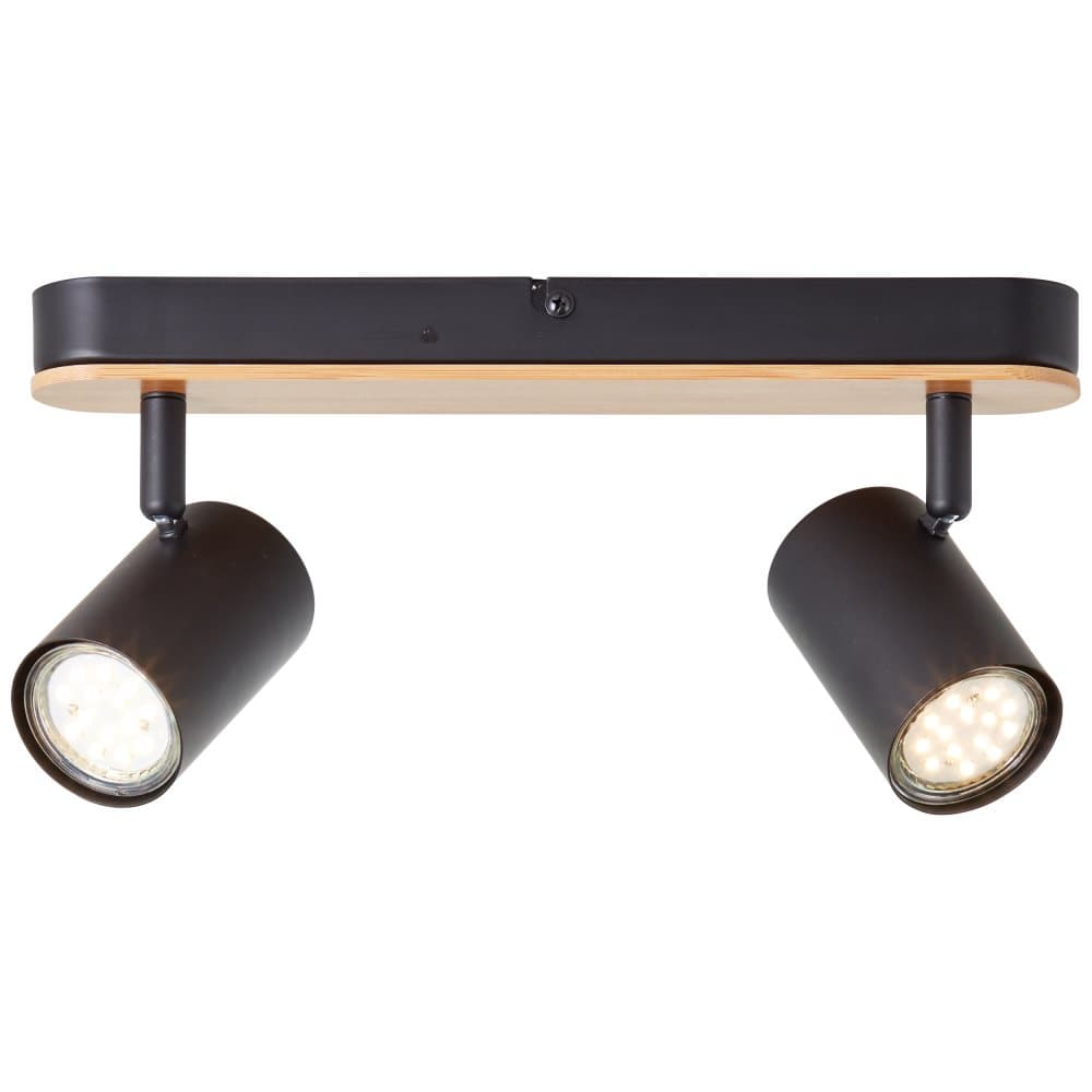 Brilliant Niels spot bar 2-flames matt svart/natur, metall/bambu, 2x LED, GU10, 10 W