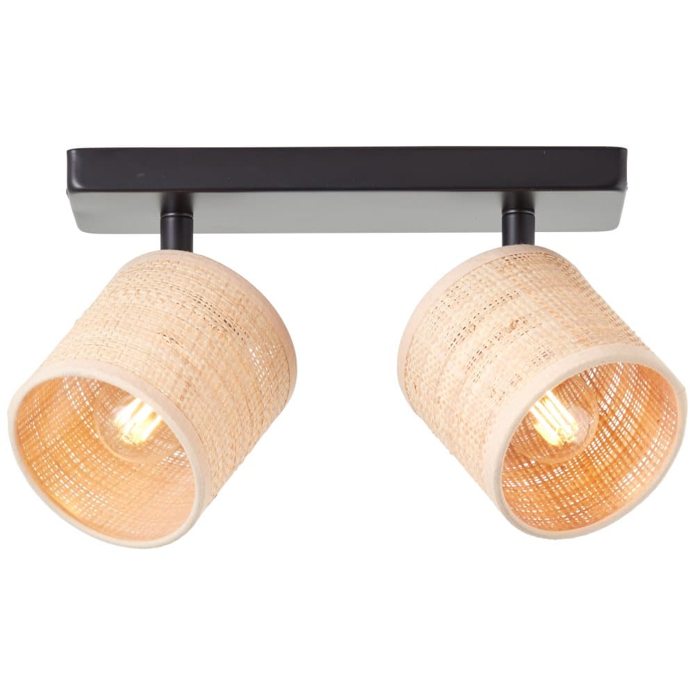 Brilliant Raffy spotlight 2-flamm natur/svart, metall/sjögräs, 2x D45, E14, 28 W