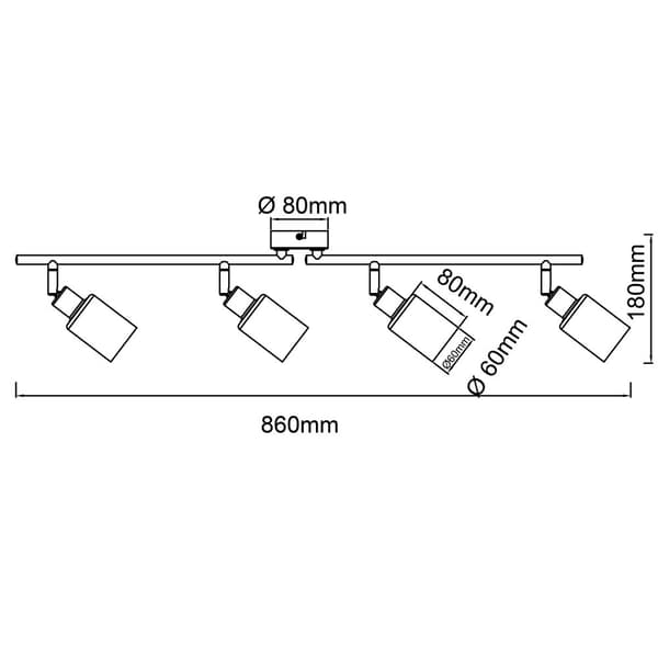 Brilliant Loralie spotlight 4-flamme sort/røget glas, metal/glas, 4x D45, E14, 40 W