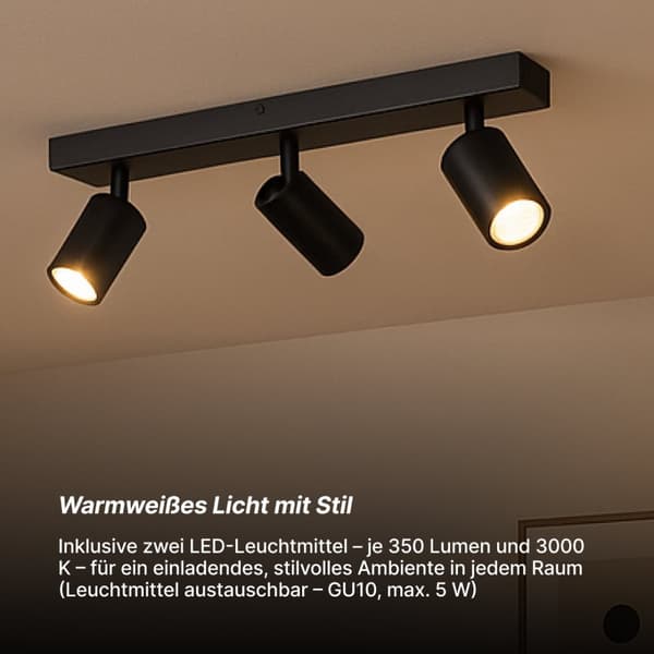 Brilliant Jello LED spot bar 3-flammer mat sort, metal, 3x LED, GU10, 5 W, LED reflektor lamper inkluderet (lysstrøm: 345lm, lys farve: 3000K)