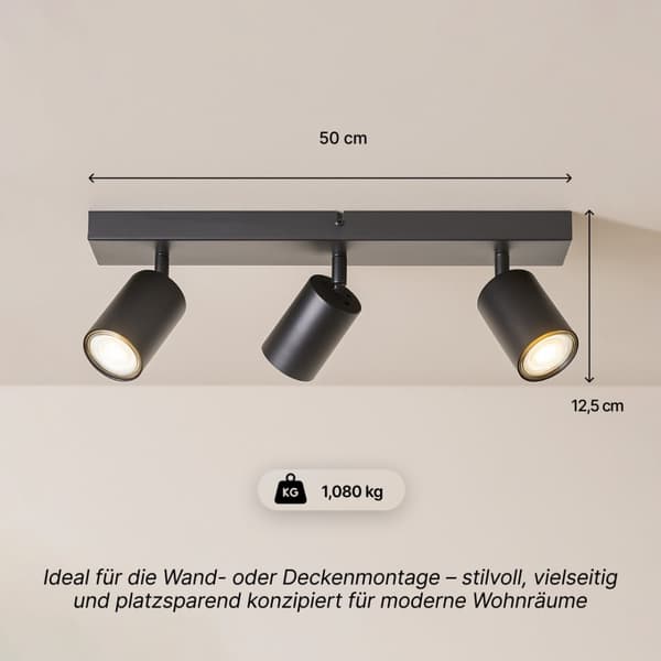 Brilliant Jello LED spot bar 3-flammer mat sort, metal, 3x LED, GU10, 5 W, LED reflektor lamper inkluderet (lysstrøm: 345lm, lys farve: 3000K)