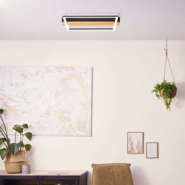 Brilliant Loneos LED kattovalaisin 45x40cm vaalea puu/musta, puu/metalli/muovi, 1x integroitu LED, 24 W, (valovirta: 3000lm, valon väri: 3000K)