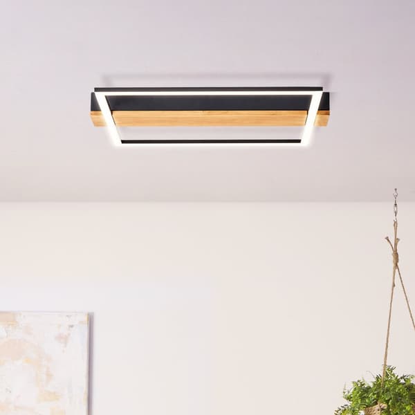 Brilliant Loneos LED kattovalaisin 45x40cm vaalea puu/musta, puu/metalli/muovi, 1x integroitu LED, 24 W, (valovirta: 3000lm, valon väri: 3000K)