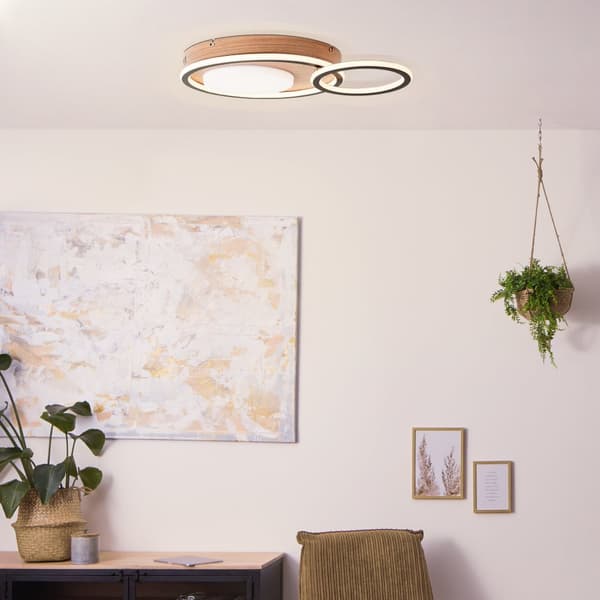 Brilliant Karney LED kattovalaisin 57x40cm musta/puu, alumiini/muovi, 1x LED integroitu, 48 W , (valovirta: 5600lm, valon väri: 3000K)