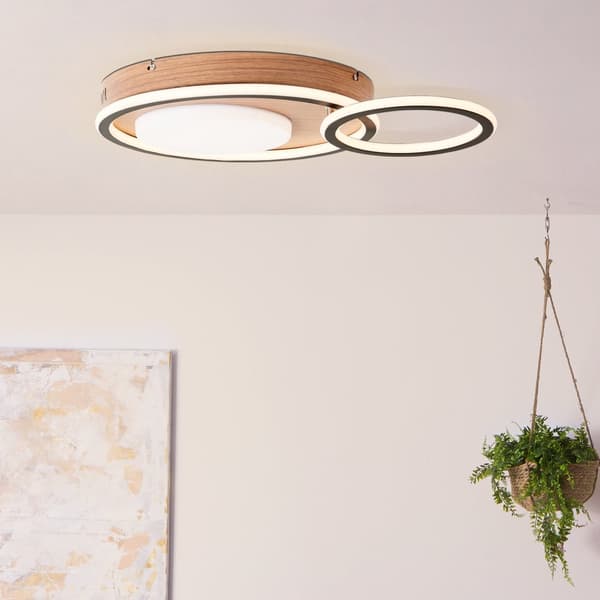 Brilliant Karney LED kattovalaisin 57x40cm musta/puu, alumiini/muovi, 1x LED integroitu, 48 W , (valovirta: 5600lm, valon väri: 3000K)