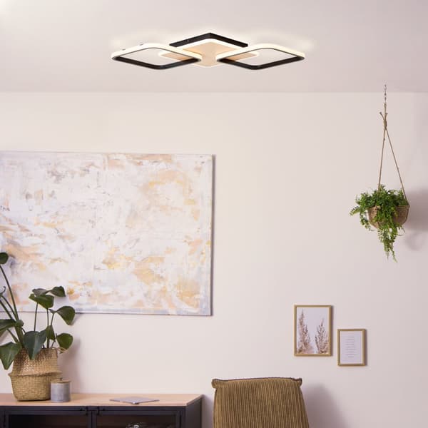 Brilliant Dennet LED loftslampe 62x62cm 2-flammer sort/træ, aluminium/plast, 1x LED integreret, 40 W, (lysstrøm: 4800lm, lysfarve: 3000K)