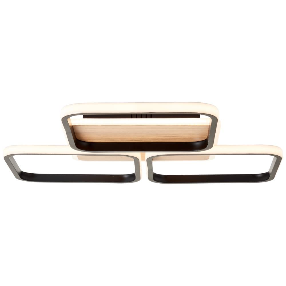 Brilliant Dennet LED-taklampa 62x62cm 3-lågar svart/trä, aluminium/plast, 1x LED integrerad, 48 W, (ljusflöde: 6000lm, ljusfärg: 3000K)