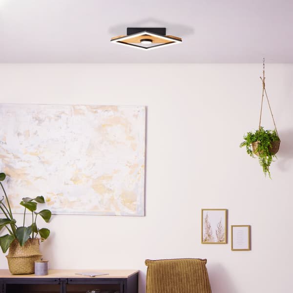 Brilliant Woodbridge LED kattovalaisin 25x25cm puu/musta, puu/metalli/muovi, 1x integroitu LED, 18 W, (valovirta: 1600lm, valon väri: 3000K)