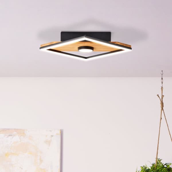 Brilliant Woodbridge LED kattovalaisin 25x25cm puu/musta, puu/metalli/muovi, 1x integroitu LED, 18 W, (valovirta: 1600lm, valon väri: 3000K)
