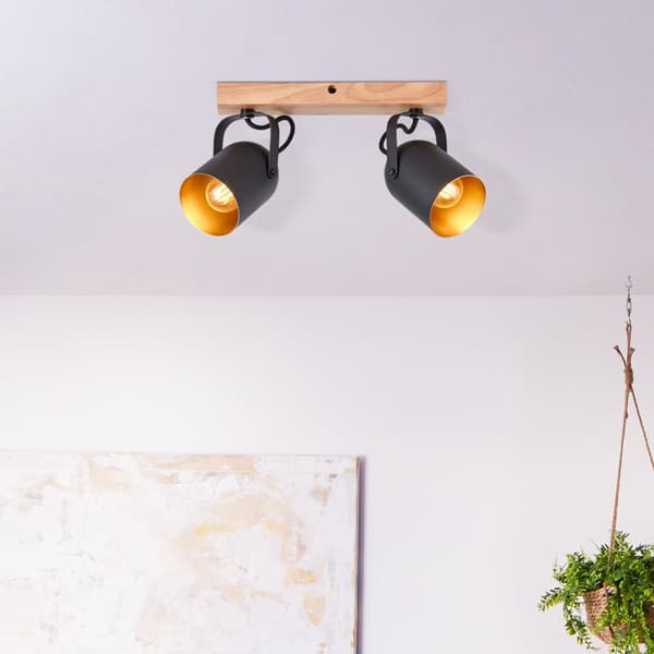 Brilliant Tronte spot bar 2-flammer guld/sort/træ, metal/træ, 2x D45, E14, 28 W