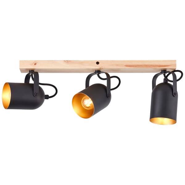 Brilliant Tronte spot bar 3-flammer guld/sort/træ, metal/træ, 3x D45, E14, 28 W
