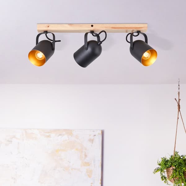 Brilliant Tronte spot bar 3-flammer guld/sort/træ, metal/træ, 3x D45, E14, 28 W